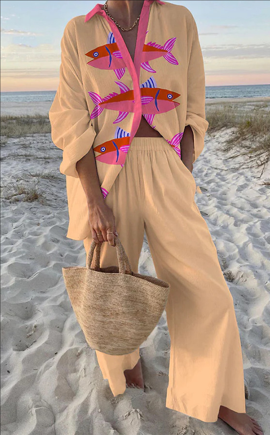 Evalisse™ | Pink Fish Print Beach Set