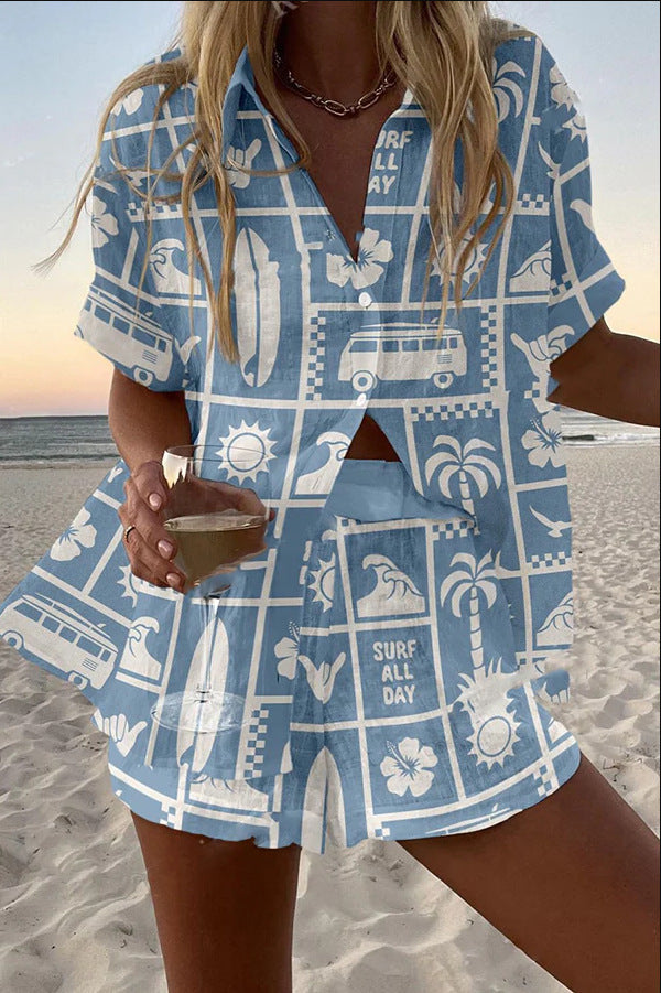Trenara™ | Short Beach Set with Caravan Print