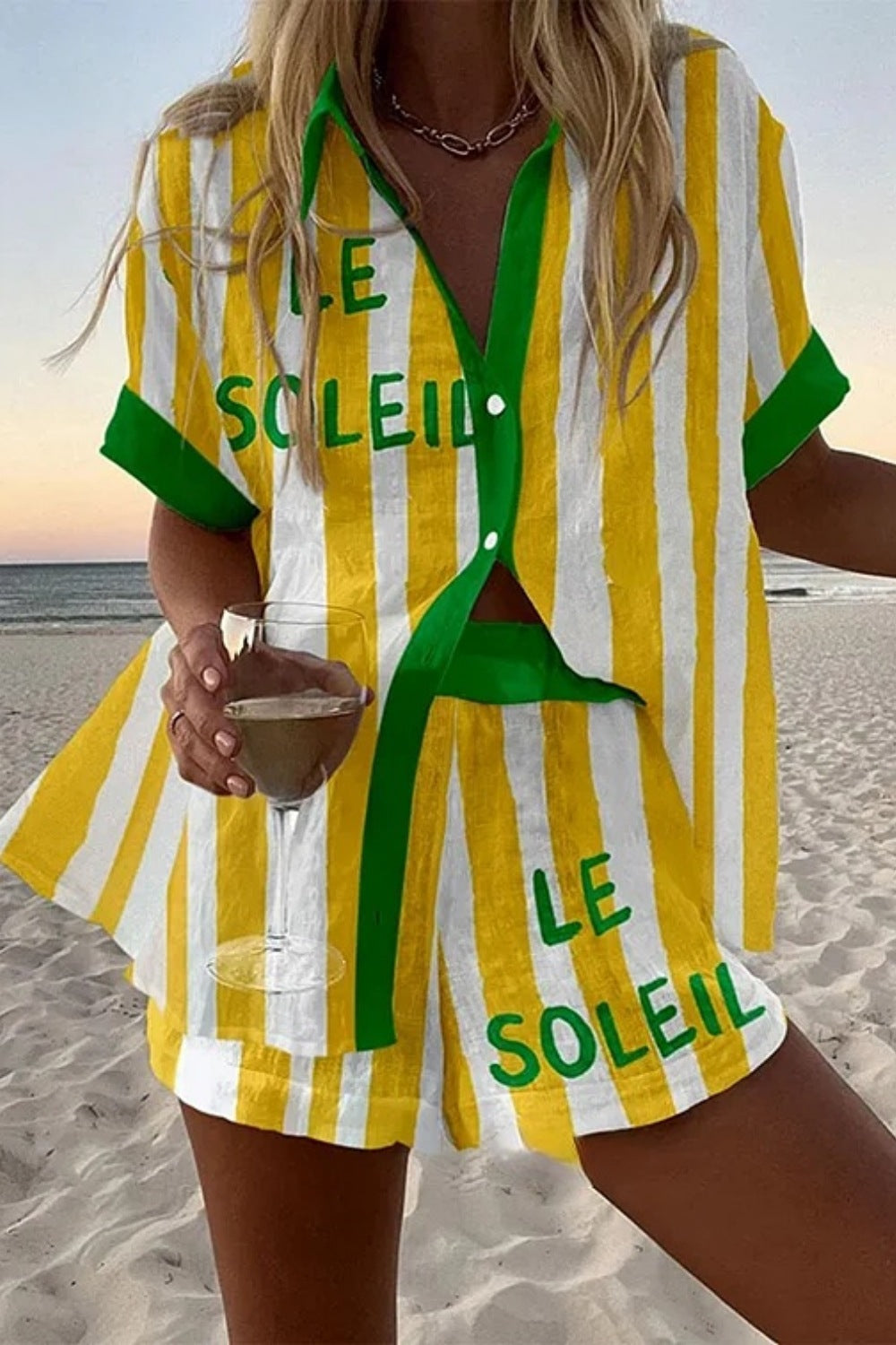 Halora™ | Short Beach Set in Yellow Stripes