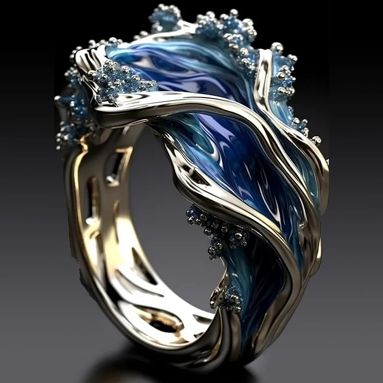 Vintage wavy ocean-shaped golden ring