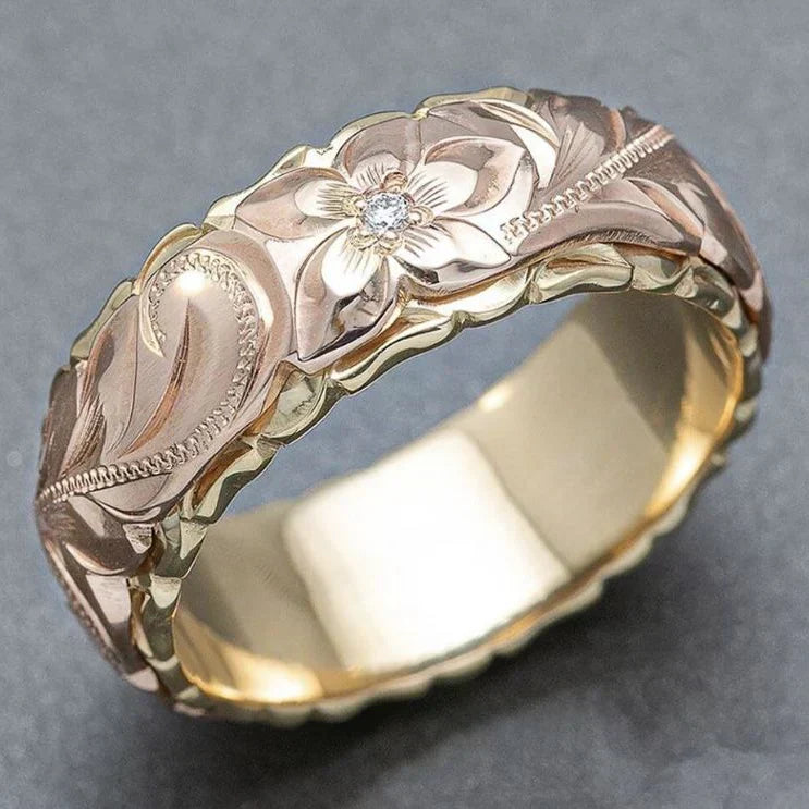Vintage gold ring with rose flower