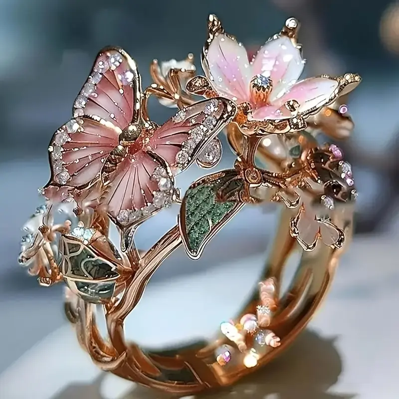 Zirconia Butterfly Shaped Ring Nature Bright
