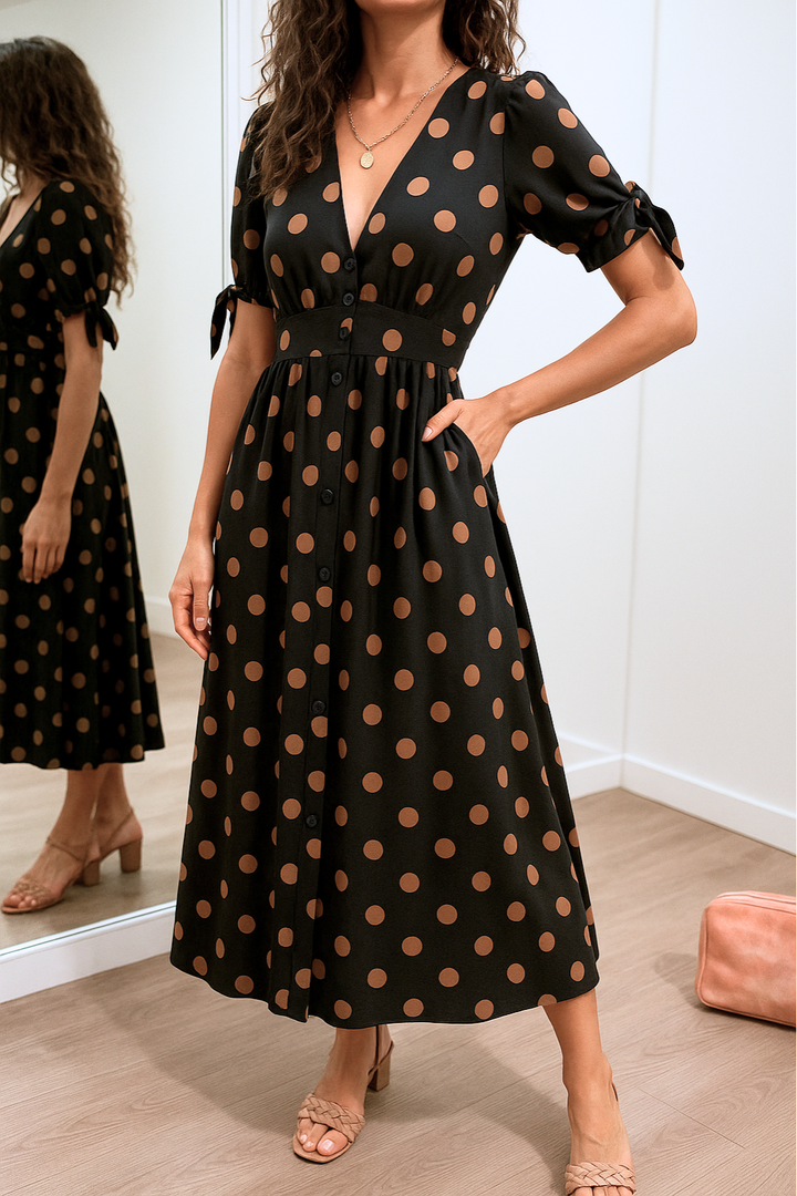 Vivienne - Elegant Polka Dot Dress with V-neck