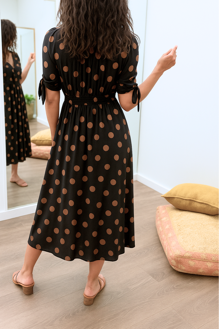 Vivienne - Elegant Polka Dot Dress with V-neck