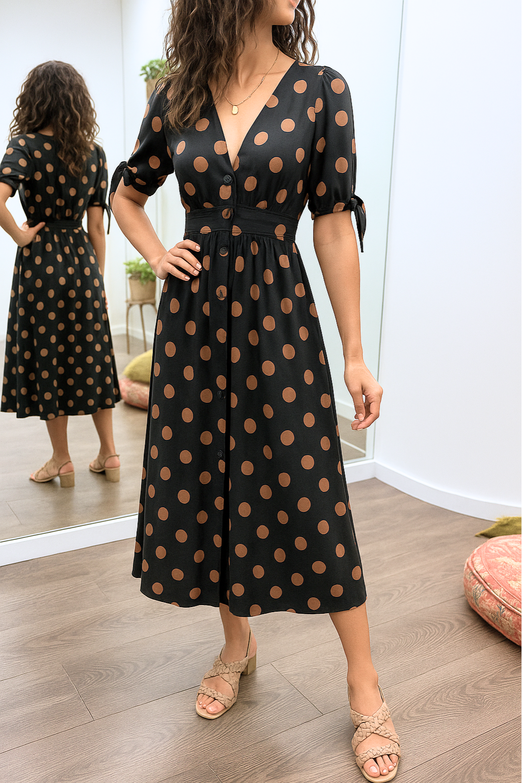 Vivienne - Elegant Polka Dot Dress with V-neck