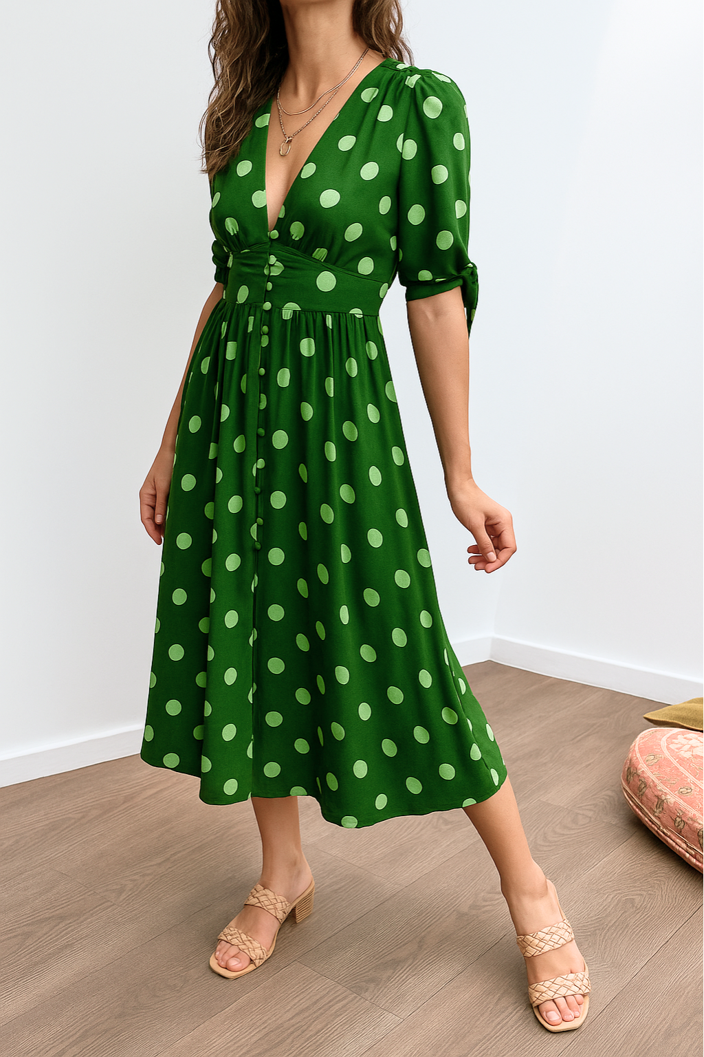 Vivienne - Elegant Polka Dot Dress with V-neck