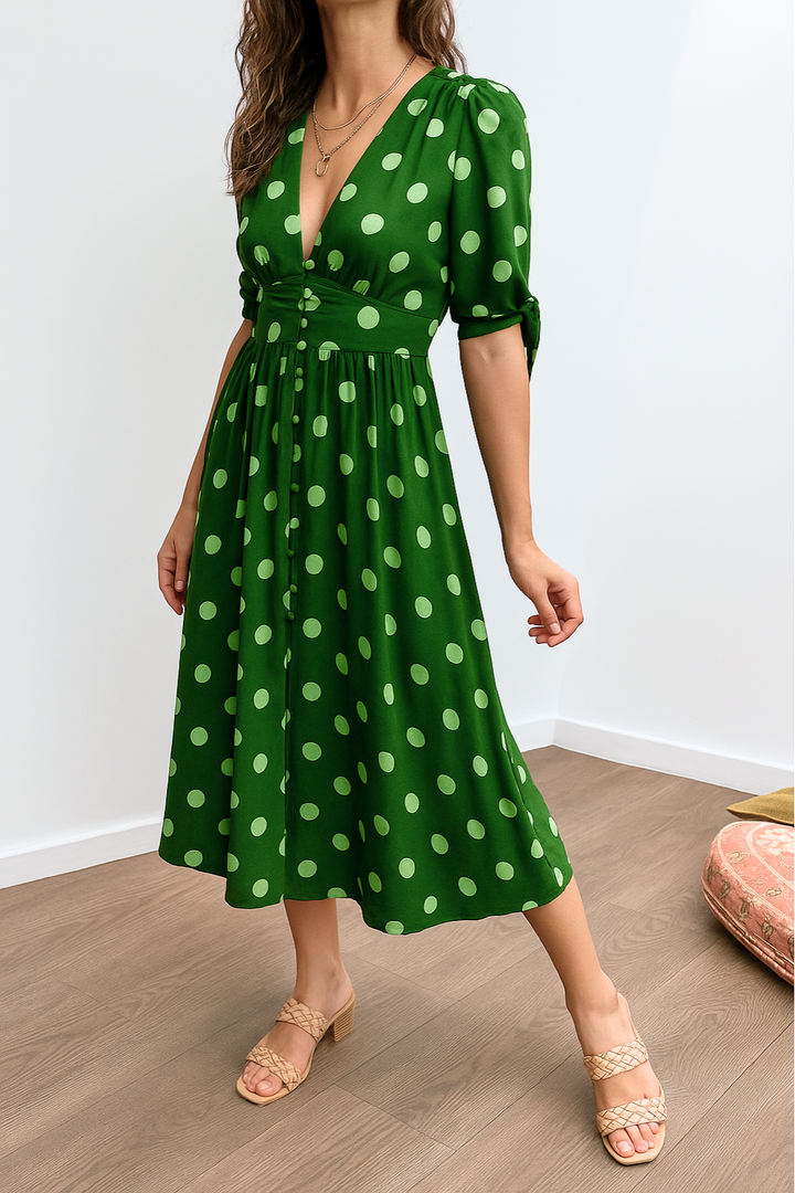 Vivienne - Elegant Polka Dot Dress with V-neck