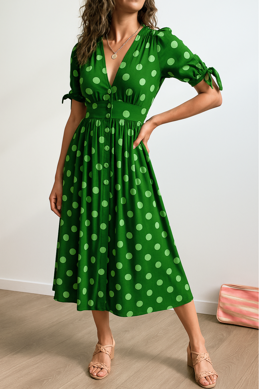 Vivienne - Elegant Polka Dot Dress with V-neck