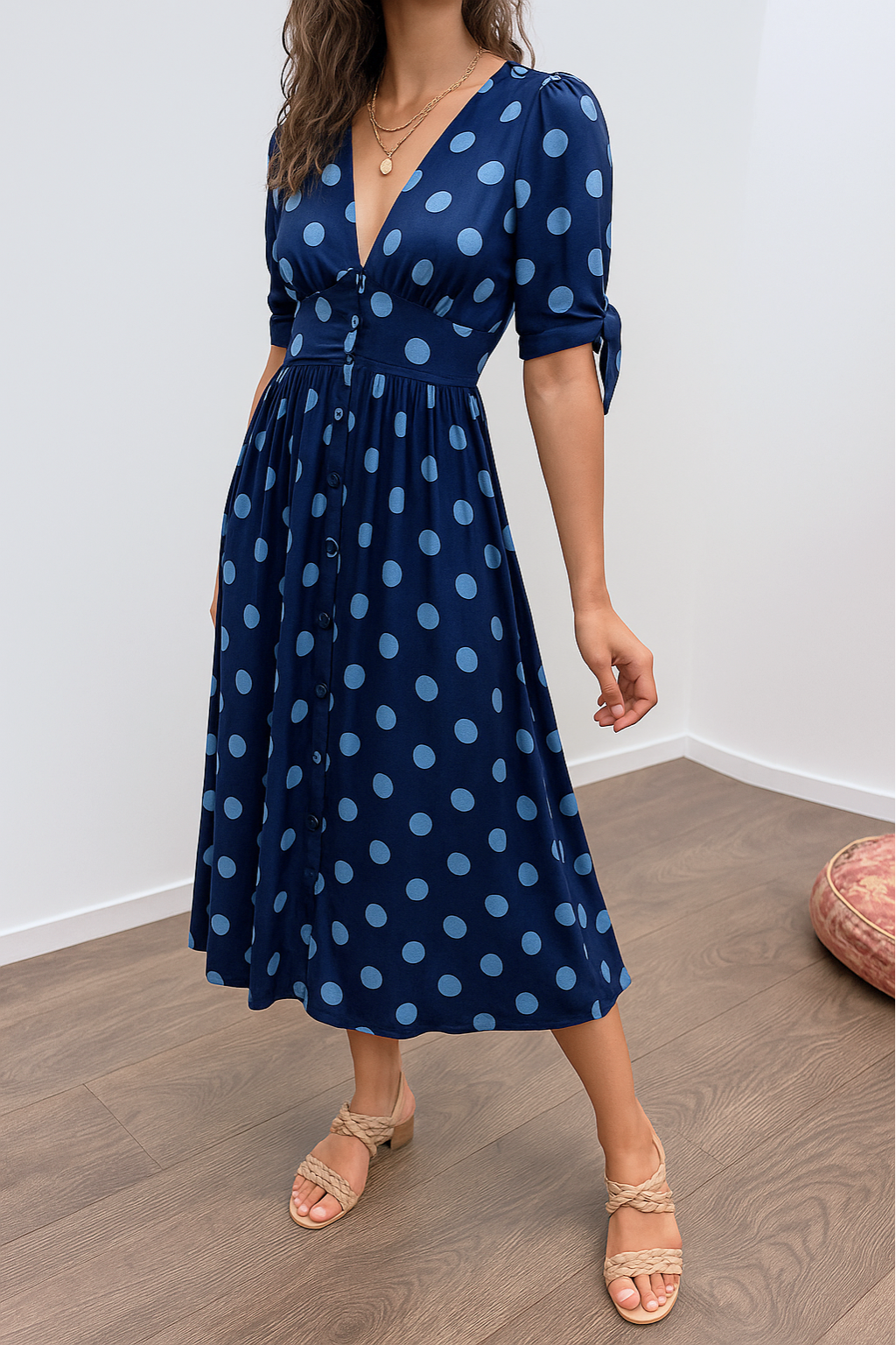 Vivienne - Elegant Polka Dot Dress with V-neck