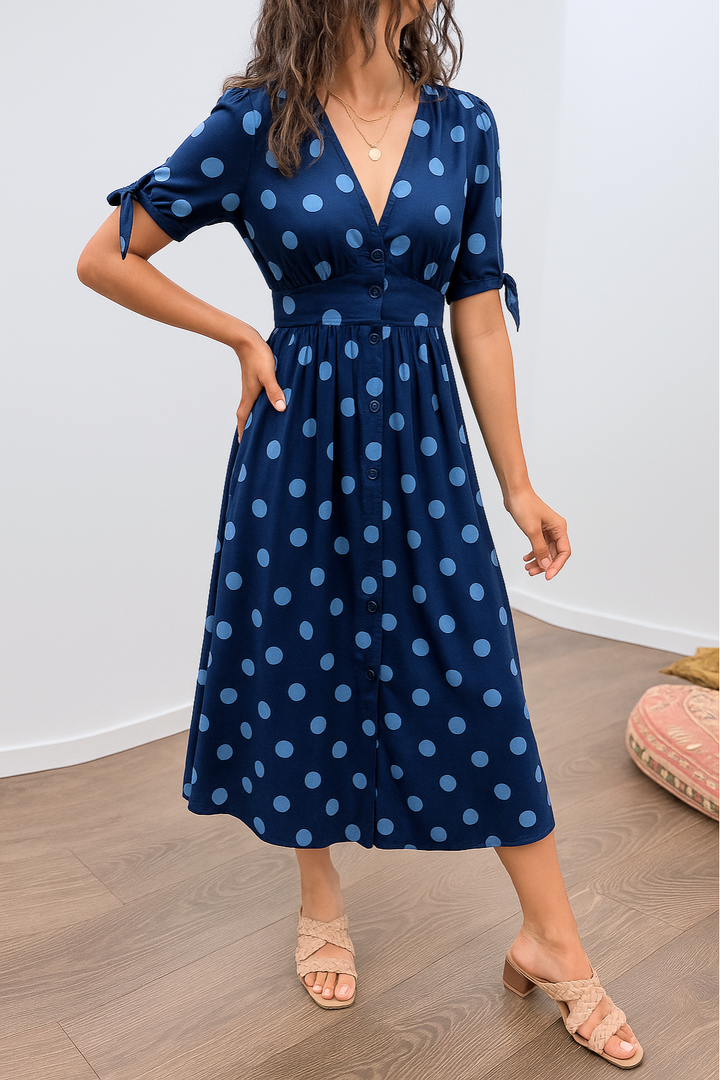 Vivienne - Elegant Polka Dot Dress with V-neck