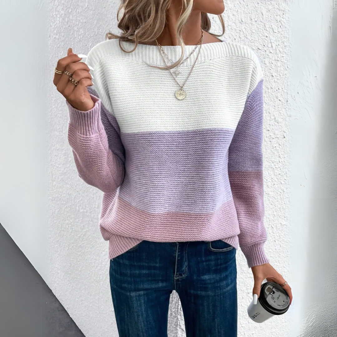 Sophia™ - Chic Tri-Tone Knit Sweater
