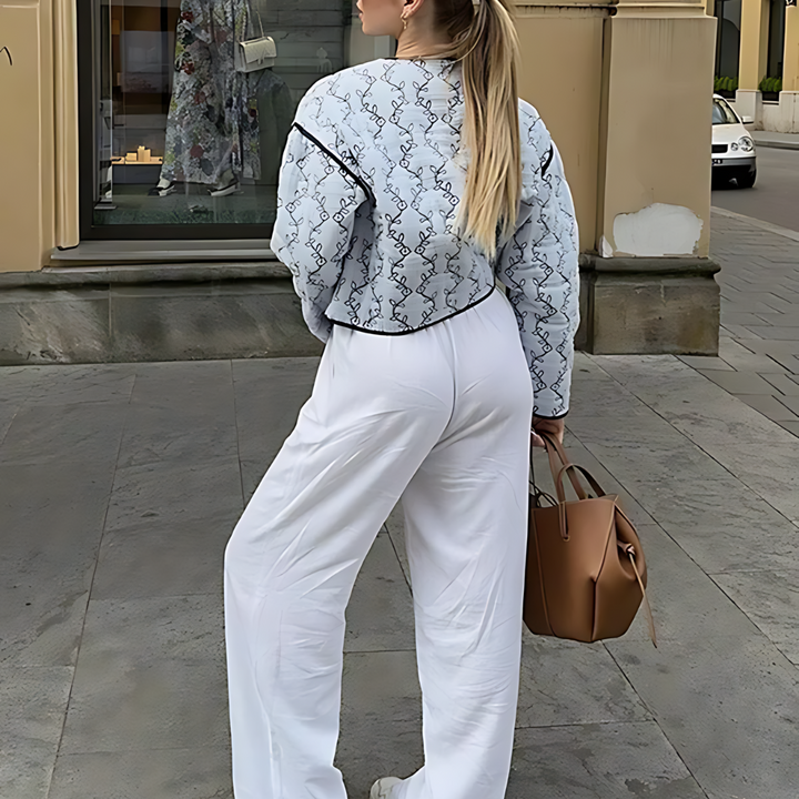 Emma's | Blue Floral Quilted V-neck Jacket