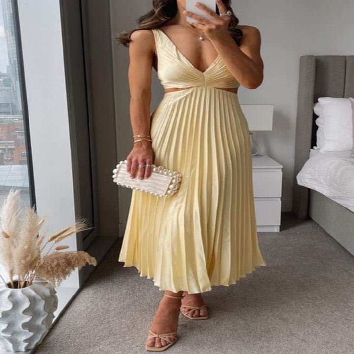 Kelsey™ | Pleated V-neck Dress
