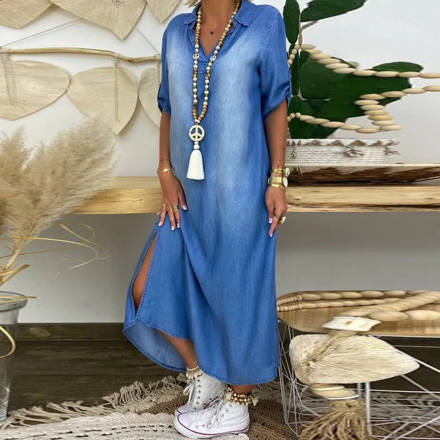 Dea | Long Denim Dress with Side Split