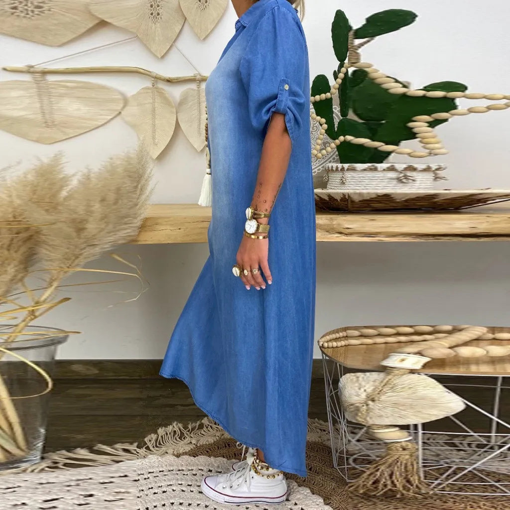 Dea | Long Denim Dress with Side Split