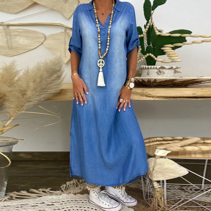 Dea | Long Denim Dress with Side Split
