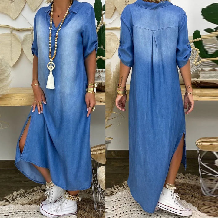 Dea | Long Denim Dress with Side Split
