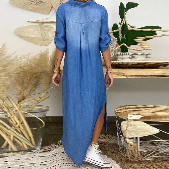 Dea | Long Denim Dress with Side Split