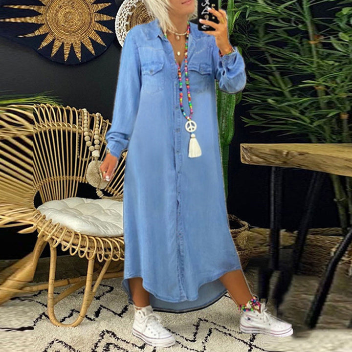 Ina - Long-Sleeved Denim Maxi Dress