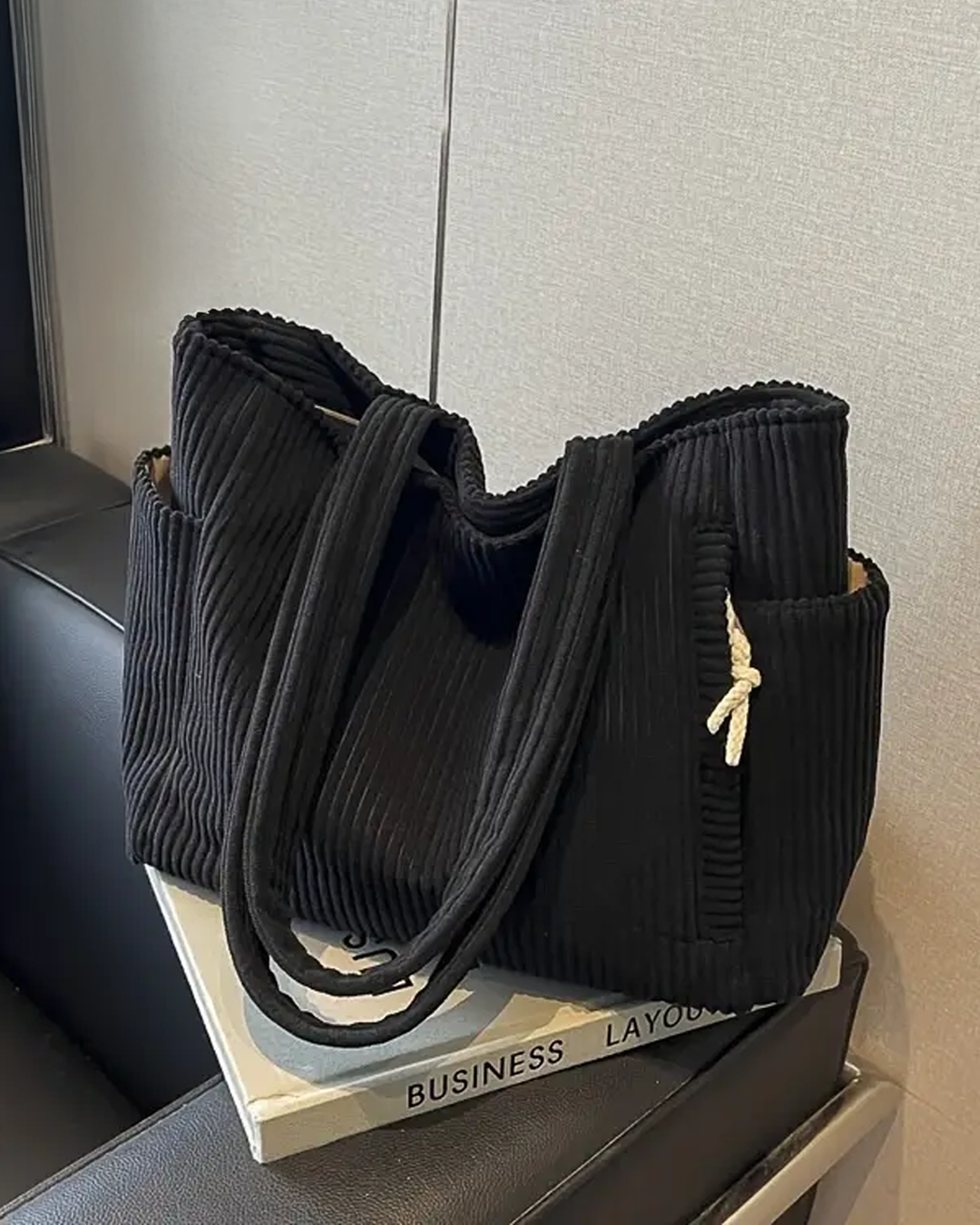 Trina – Ribbed Tote Bag with Cord Detail