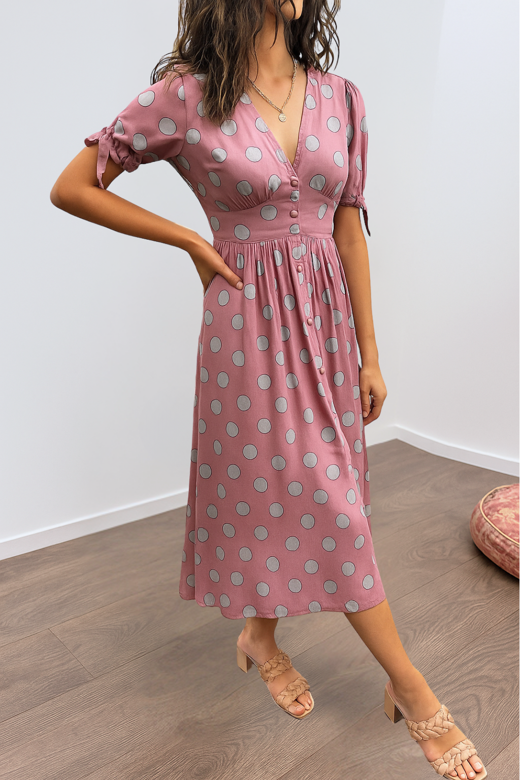 Vivienne - Elegant Polka Dot Dress with V-neck