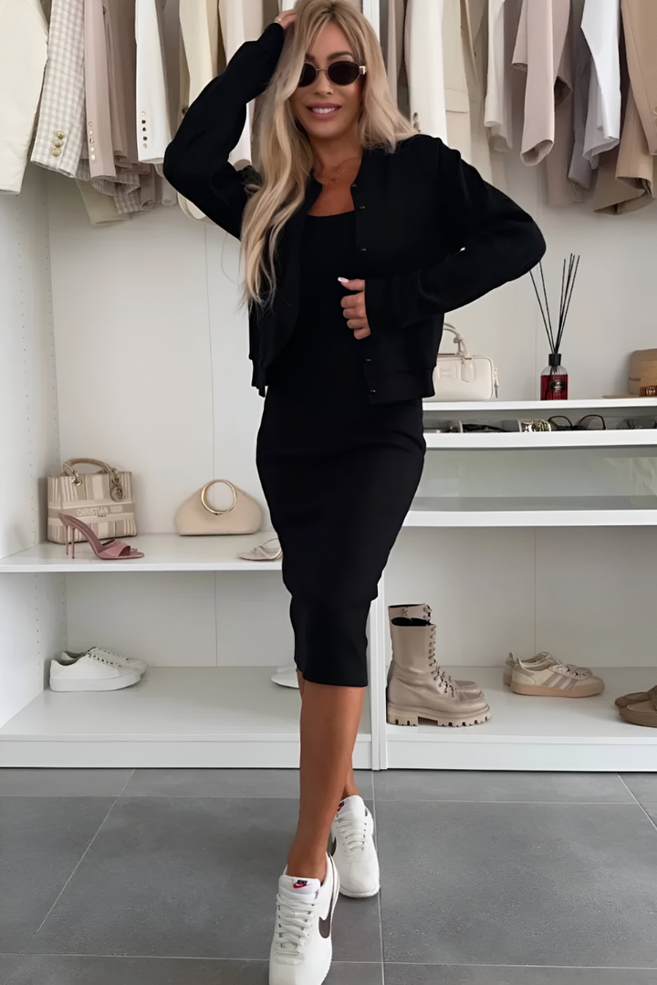 Clara™ | Comfortable Midi Dress & Cardigan