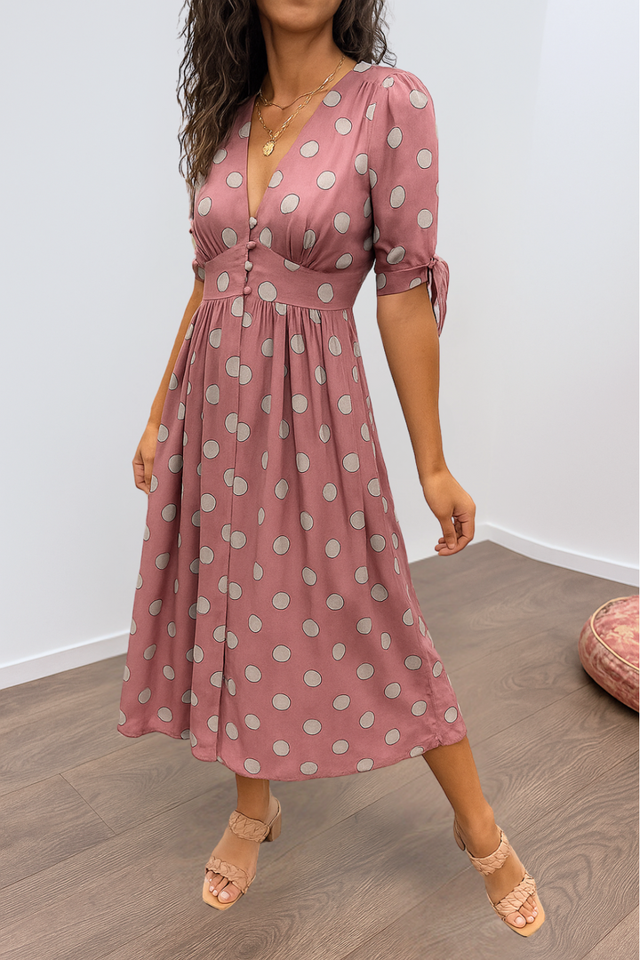 Vivienne - Elegant Polka Dot Dress with V-neck