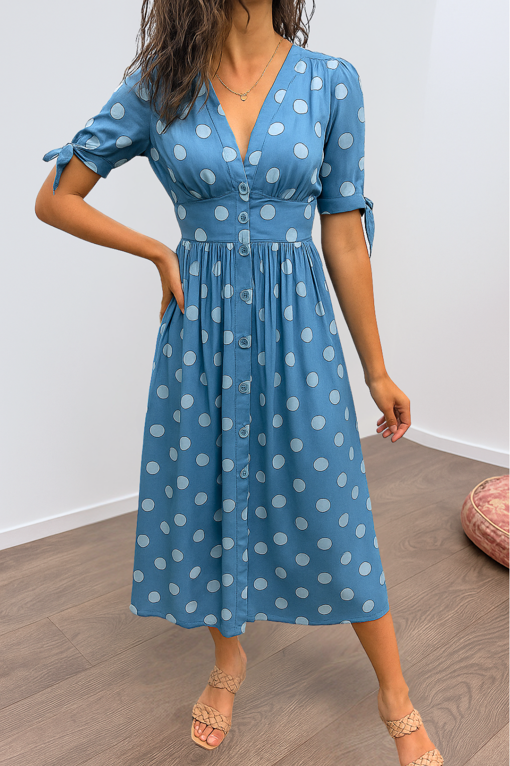 Vivienne - Elegant Polka Dot Dress with V-neck