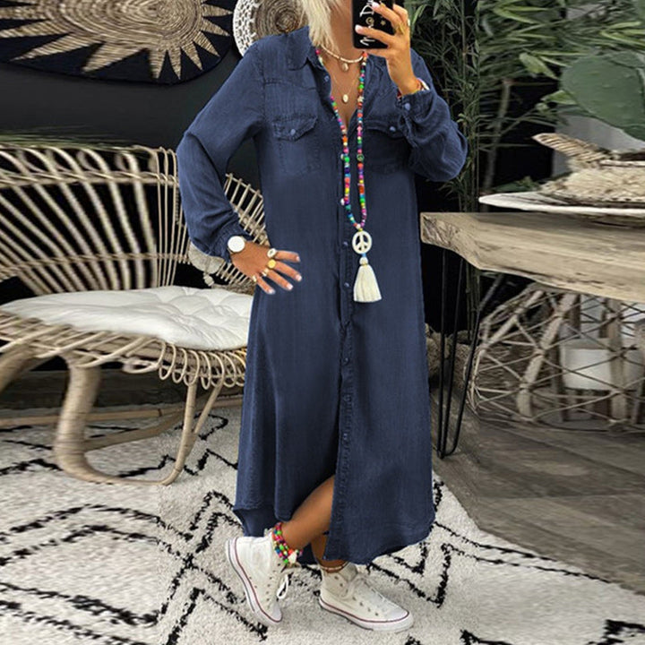 Ina - Long-Sleeved Denim Maxi Dress