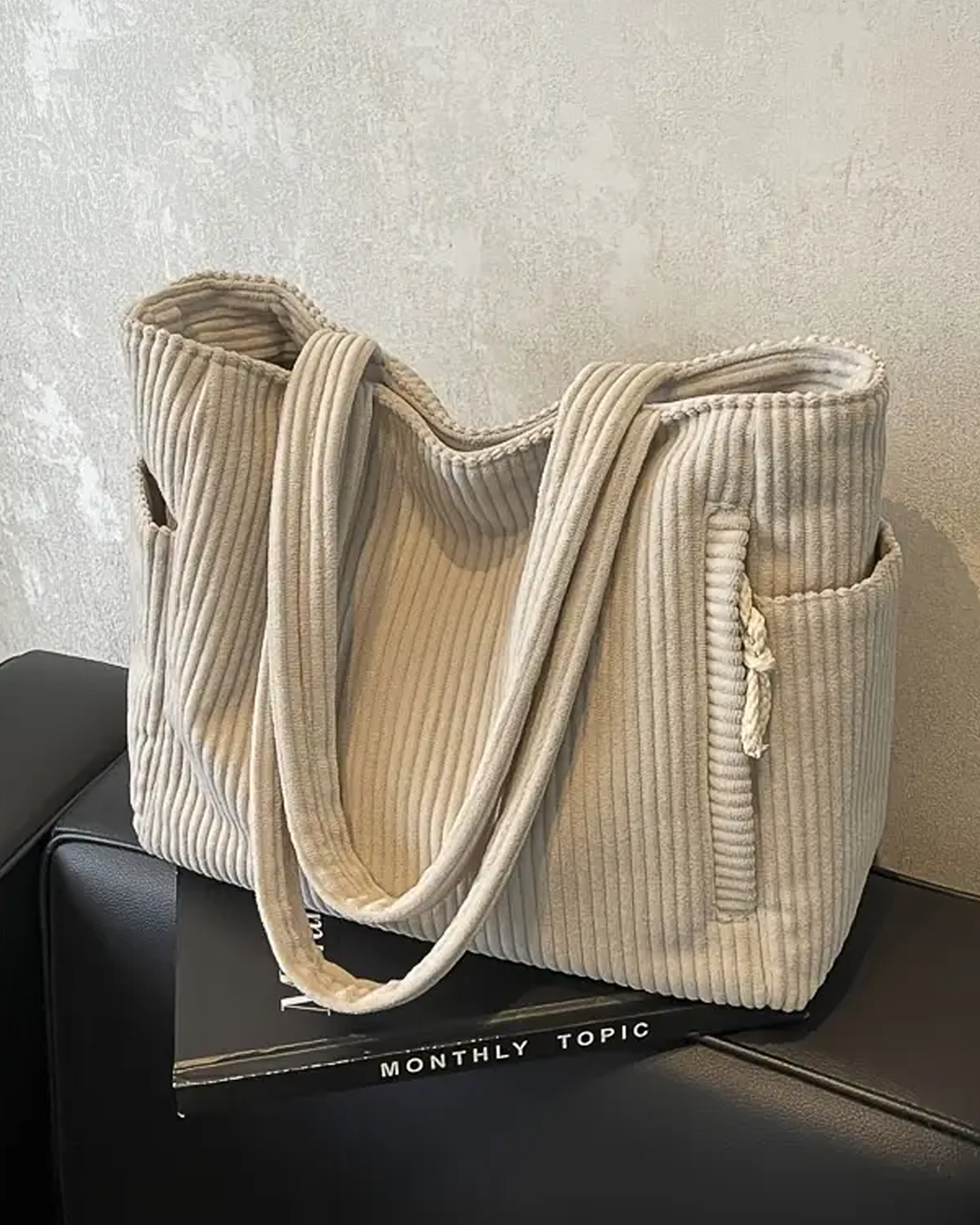 Trina – Ribbed Tote Bag with Cord Detail