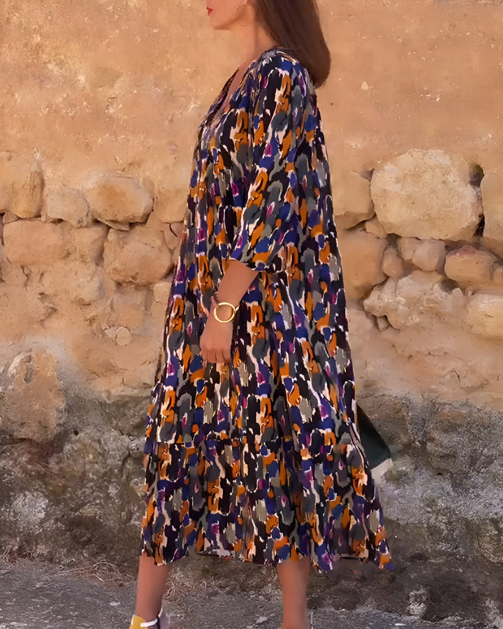 Angeli | Retro Print V-Neck Dress