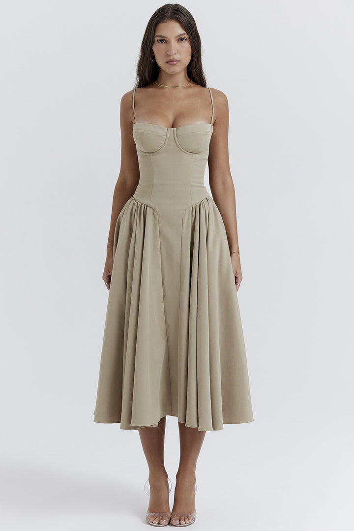 SLEEVELESS CORSET MIDI DRESS – ELEGANT ESSENCE