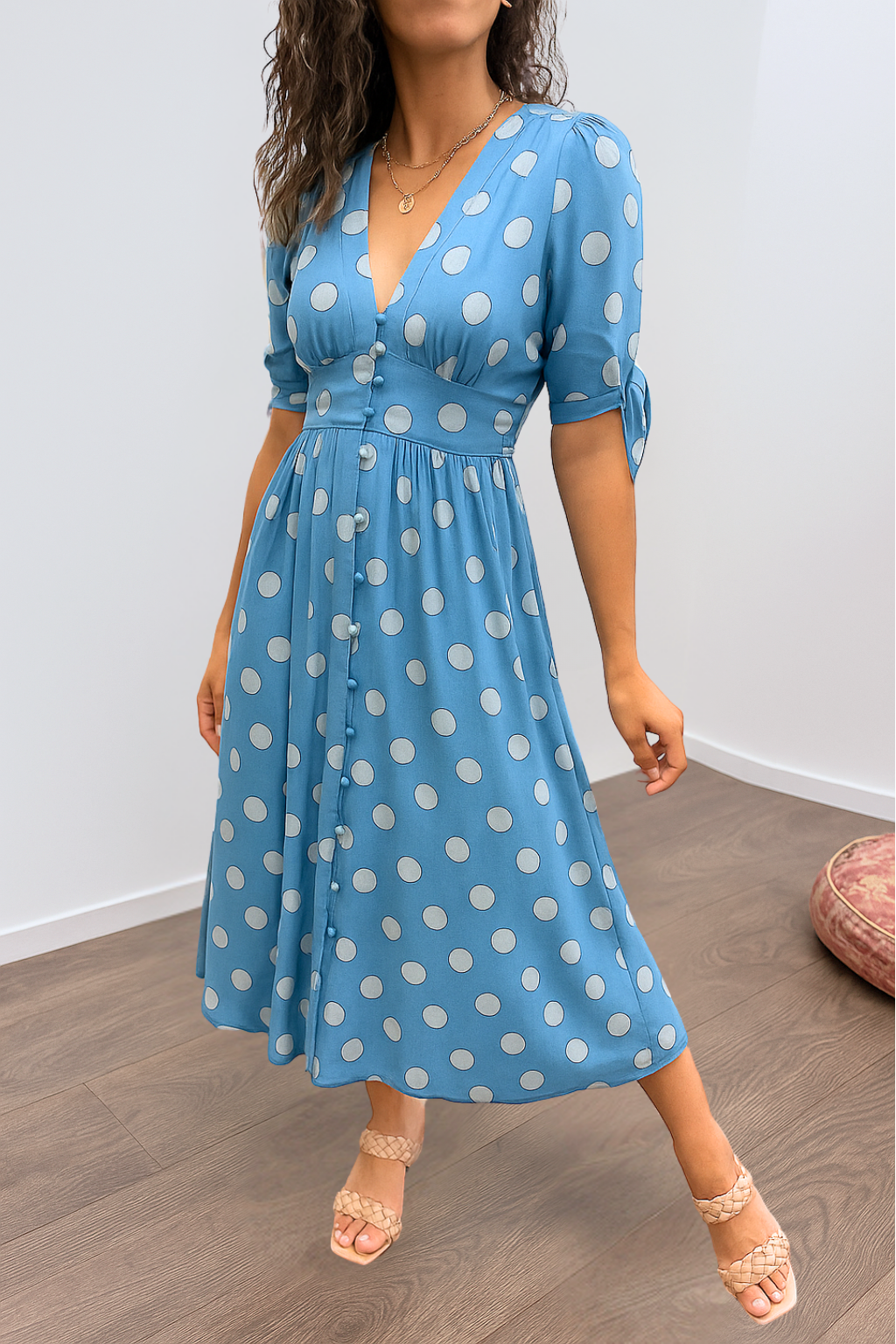 Vivienne - Elegant Polka Dot Dress with V-neck