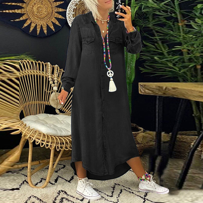 Ina - Long-Sleeved Denim Maxi Dress
