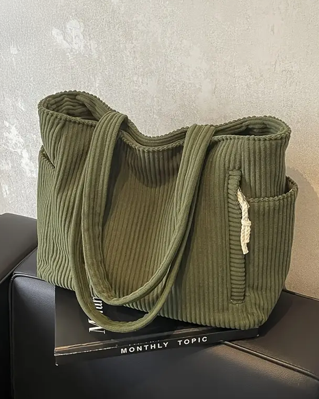 Trina – Ribbed Tote Bag with Cord Detail