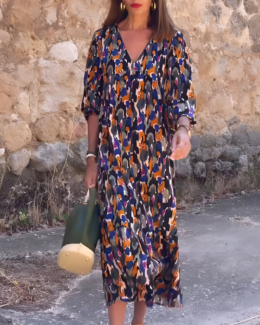 Angeli | Retro Print V-Neck Dress
