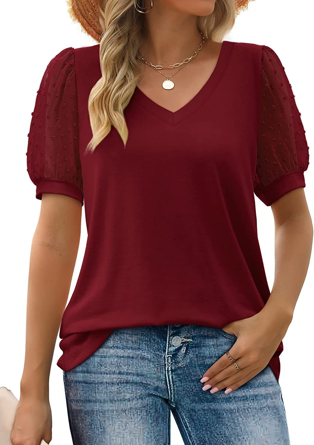 Lena – Textured Sleeve V-Neck Top