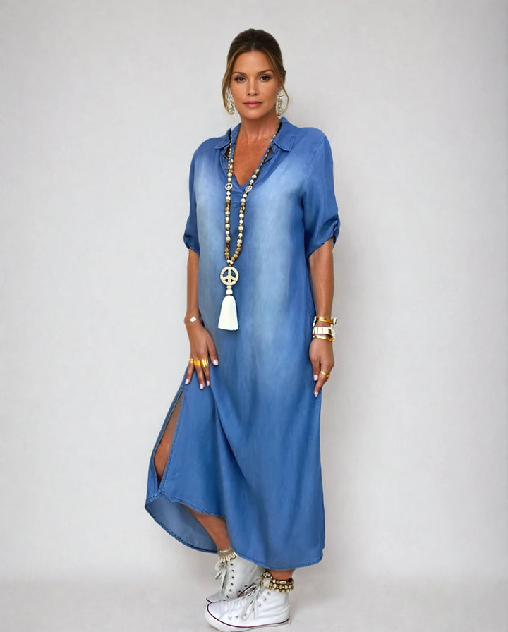 Dea | Long Denim Dress with Side Split