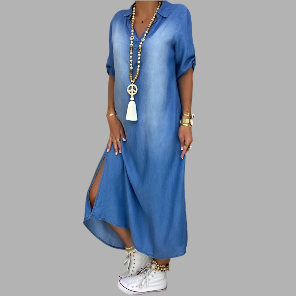 Dea | Long Denim Dress with Side Split