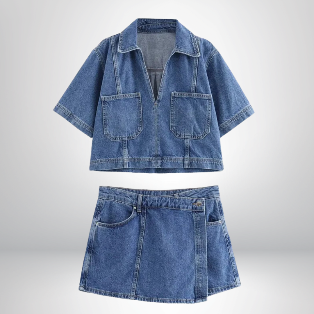 Emma - Denim Set with V-Neck