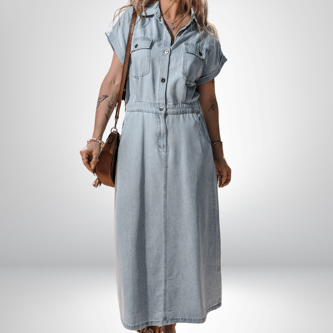 Isobel - Denim Dress with Short Batwing Sleeves