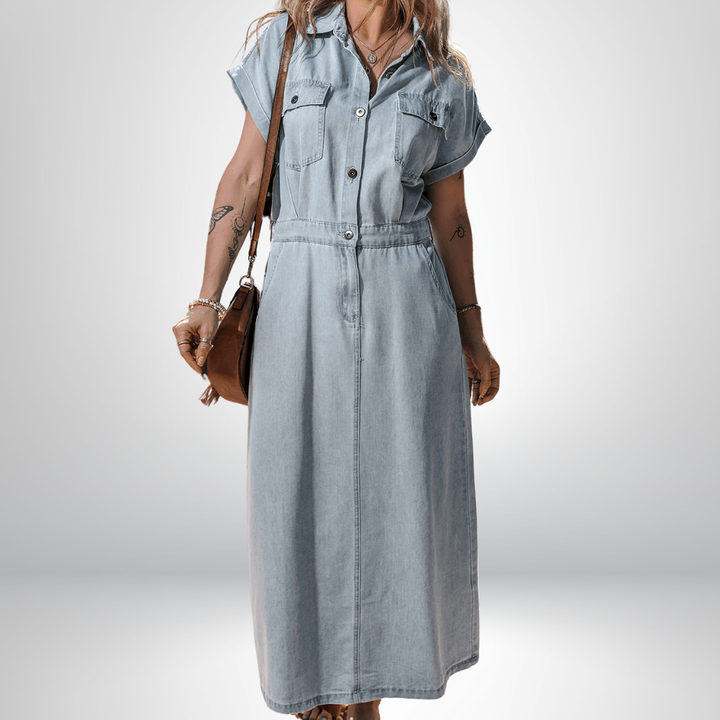 Isobel - Denim Dress with Short Batwing Sleeves