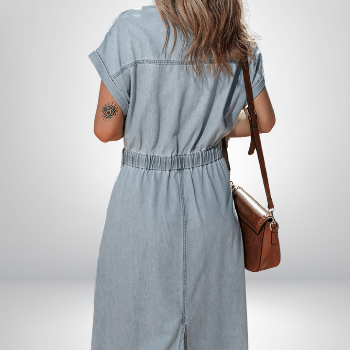 Isobel - Denim Dress with Short Batwing Sleeves