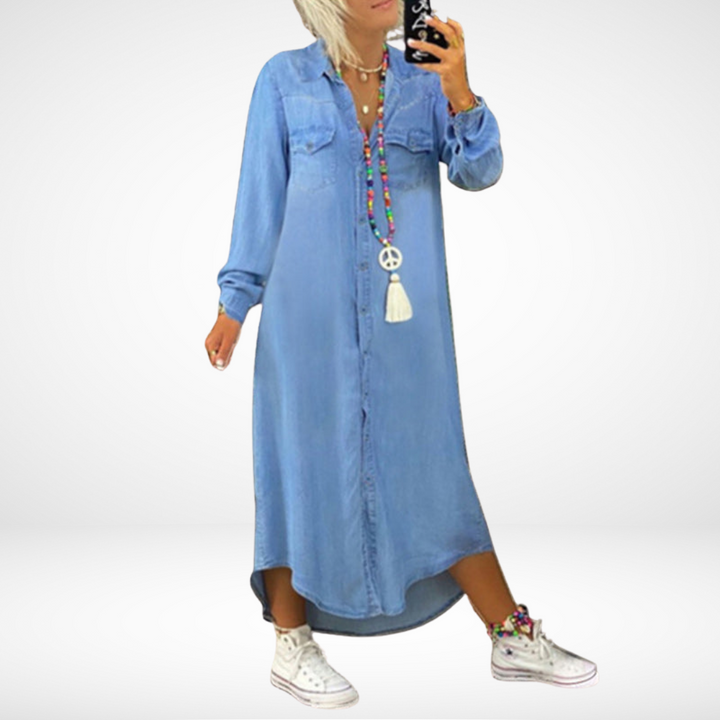 Ina - Long-Sleeved Denim Maxi Dress