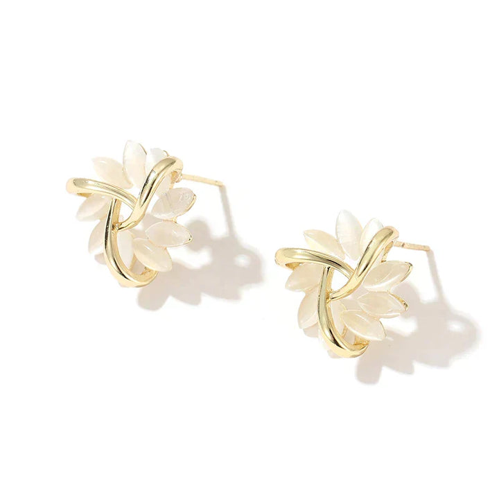 Gold Hoop Earrings with Opal Petals