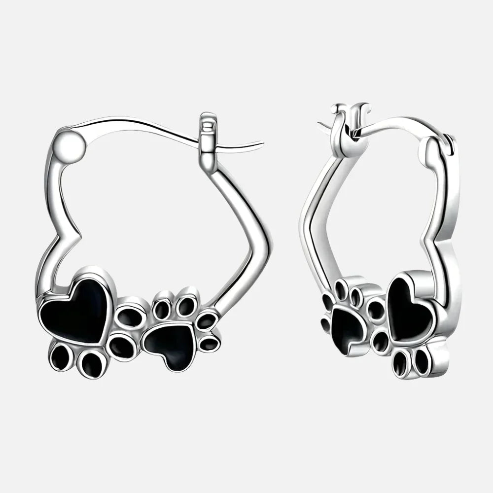 Huggie Earrings with Heart and Black Enamel