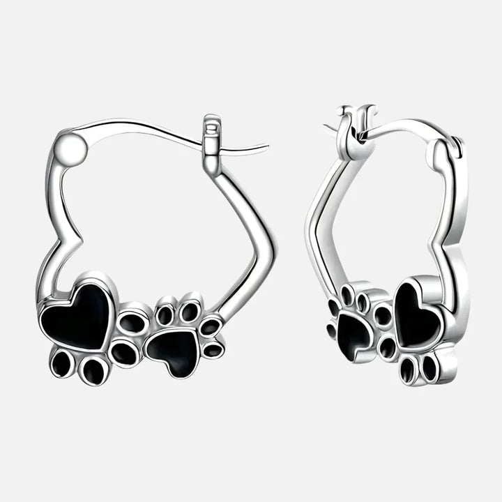 Huggie Earrings with Heart and Black Enamel
