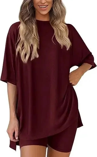 Chloe Chill Set – Oversized Shirt & Biker Shorts Duo