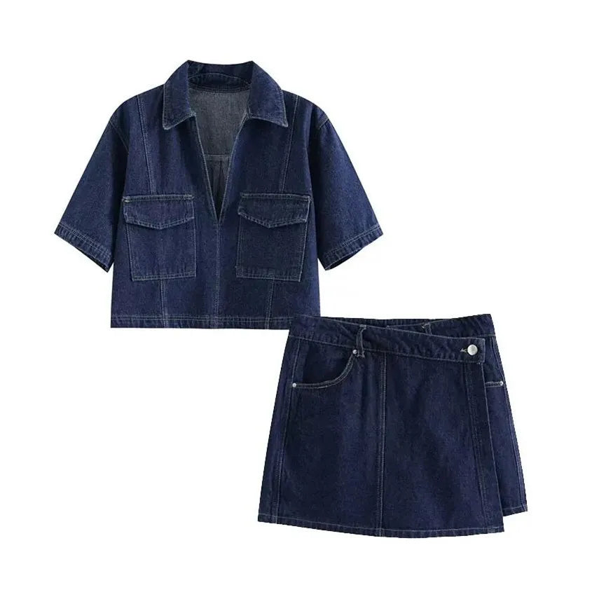 Emma - Denim Set with V-Neck