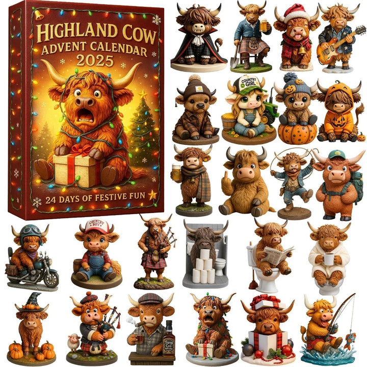 🐮 Highland Cattle Advent Calendar 2025 🎄✨ – Handmade 3D Figure with Highland Cattle (24 pieces)